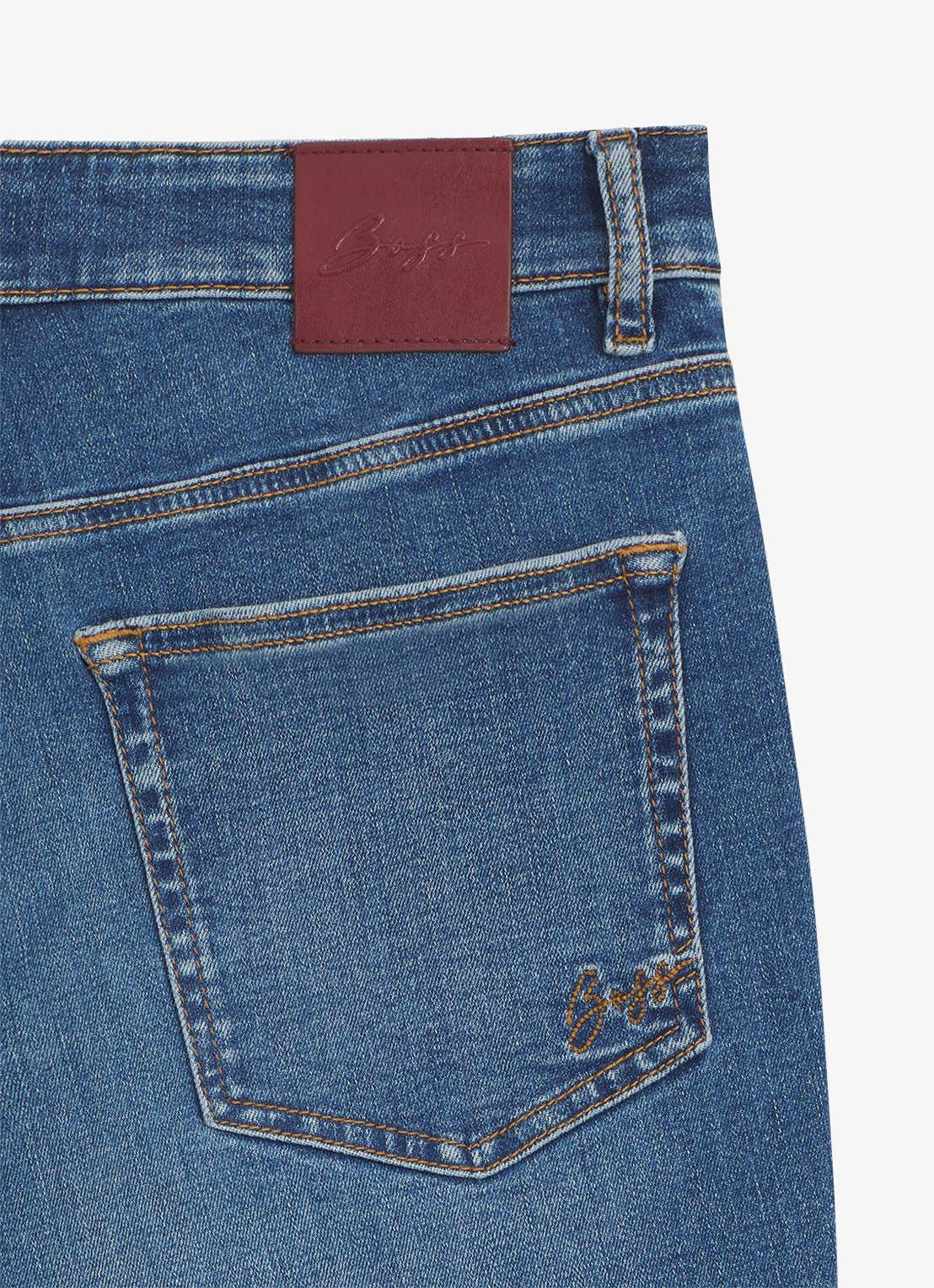 BOSS Mid waist slim fit jeans met logoborduring - detail 4 denim