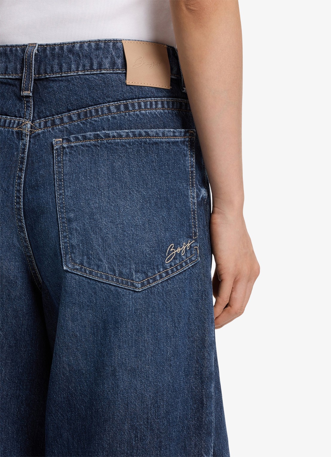 BOSS Mid waist wide leg jeans met steekzakken - detail 3 donkerblauw