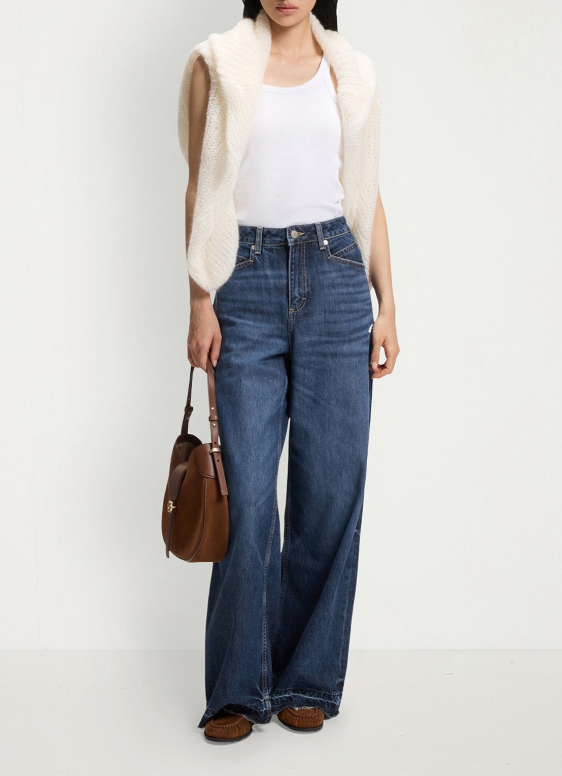 BOSS Mid waist wide leg jeans met steekzakken - voorkant 6 donkerblauw