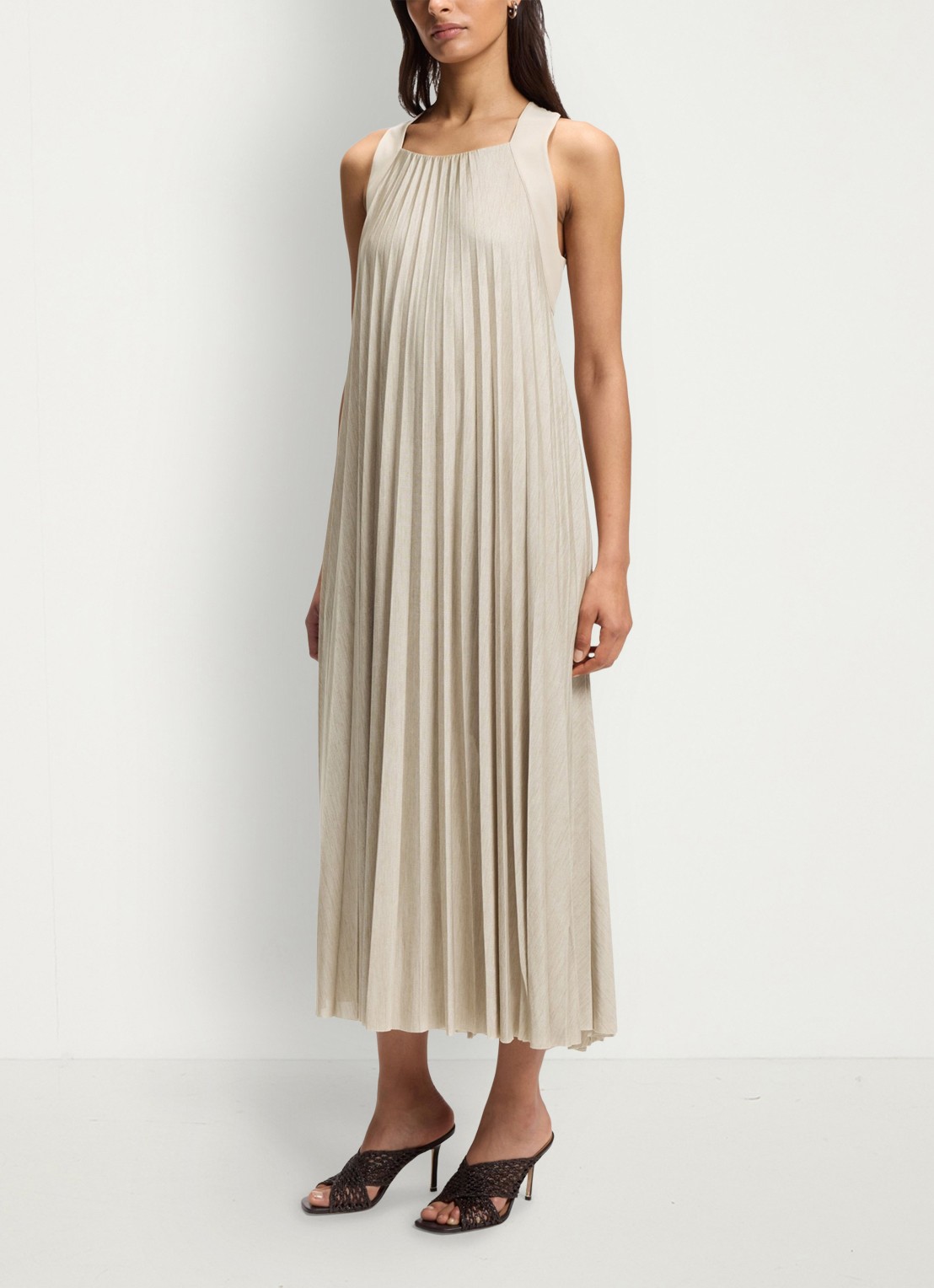BOSS Midi halterjurk met plissé - detail 3 light beige-275 / beige