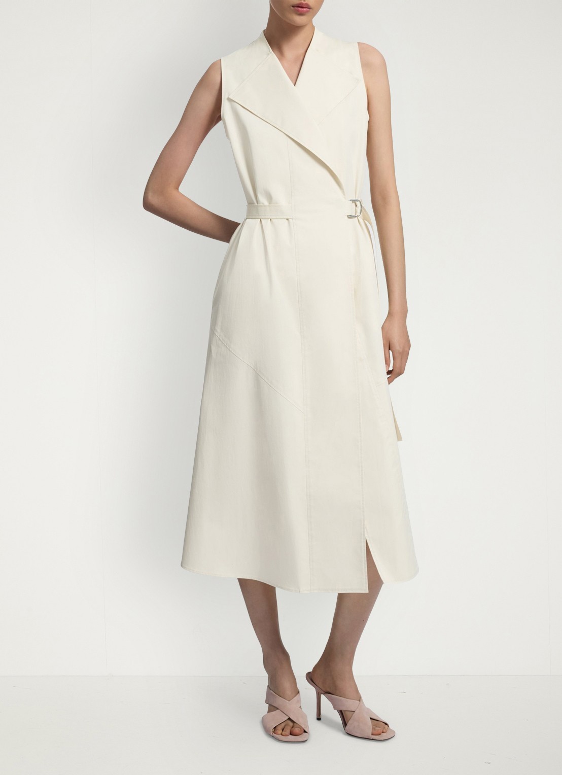 BOSS Midi jurk met ceintuur - voorkant 2 wit