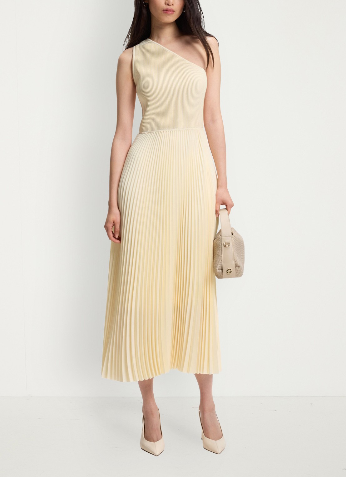 BOSS Midi jurk met plooien - voorkant 5 beige