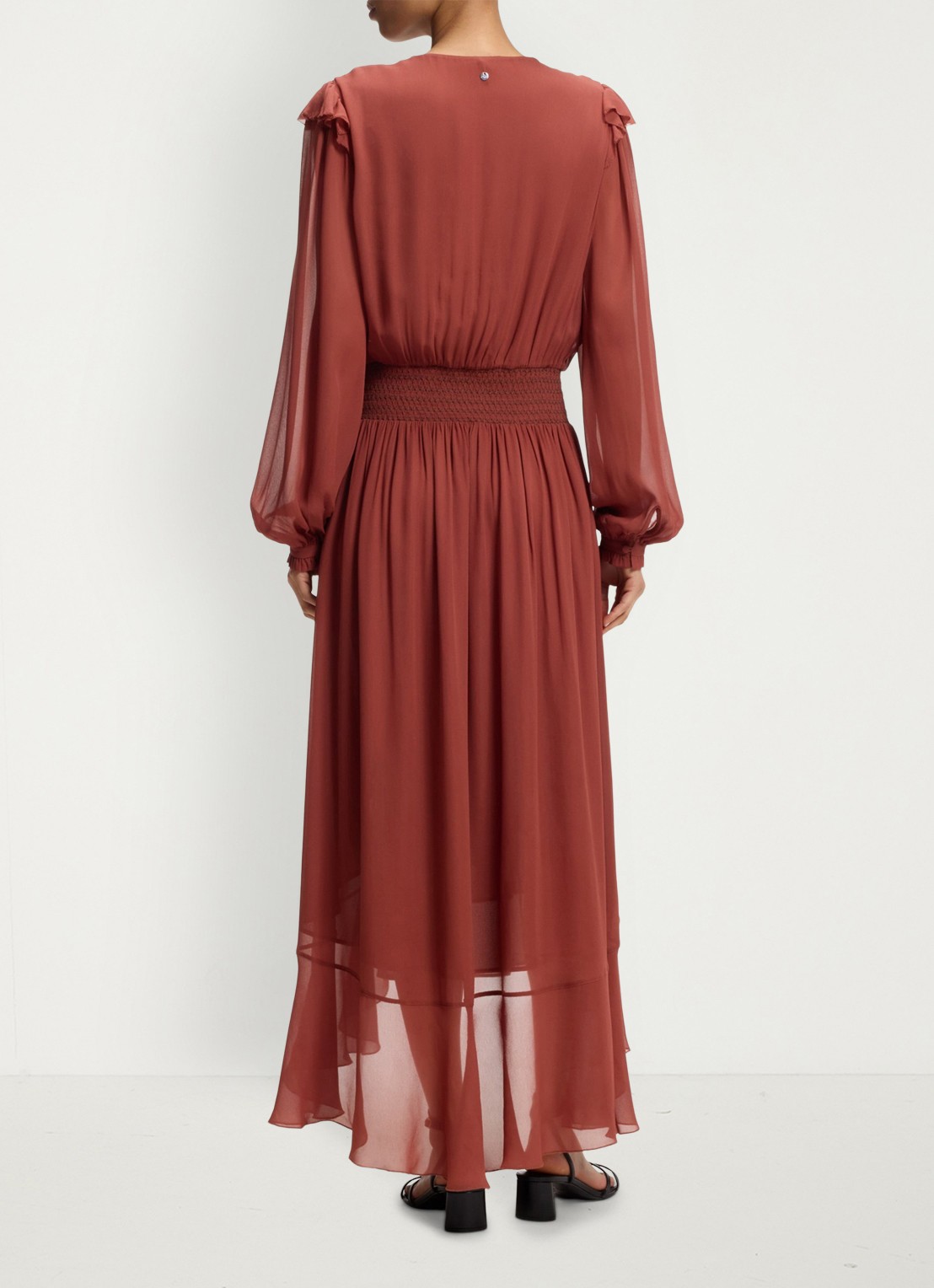 BOSS Midi jurk van crêpe met afneembare sjaal - achterkant dark red-604 / rood