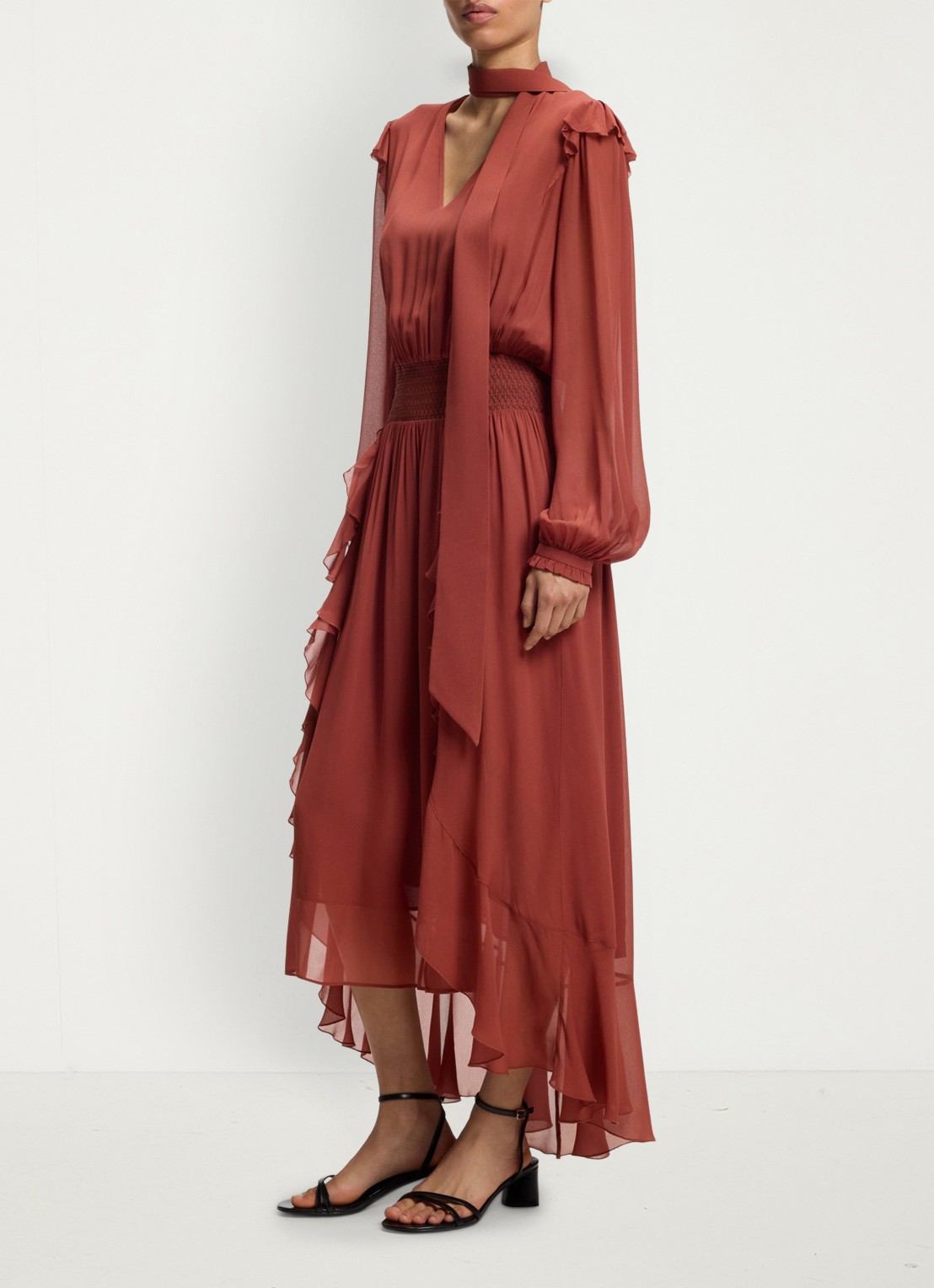 BOSS Midi jurk van crêpe met afneembare sjaal - detail 3 dark red-604 / rood