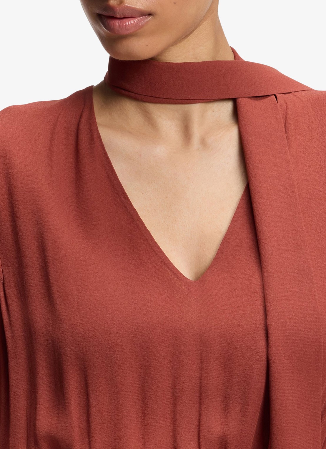 BOSS Midi jurk van crêpe met afneembare sjaal - detail 4 dark red-604 / rood