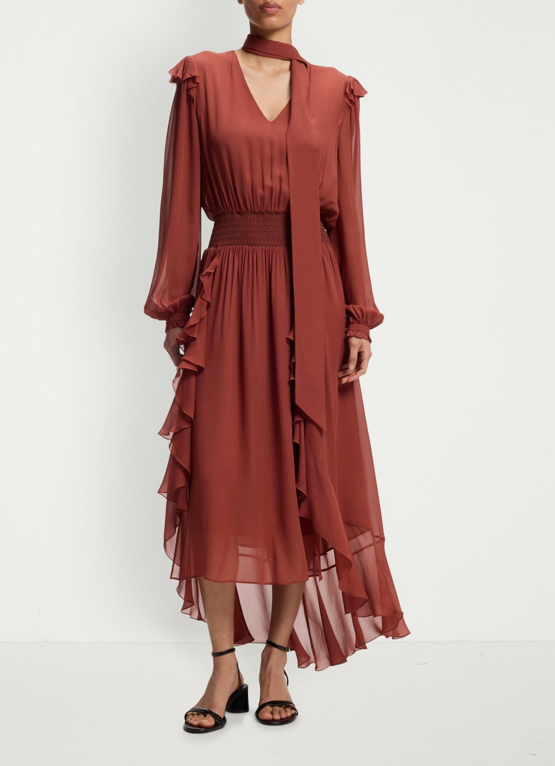 BOSS Midi jurk van crêpe met afneembare sjaal - voorkant 2 dark red-604 / rood