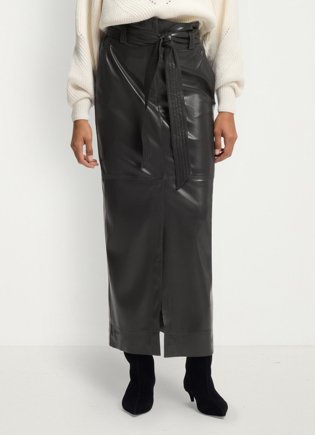 BOSS Midi rok van imitatieleer met strikceintuur - detail 2 donkergrijs