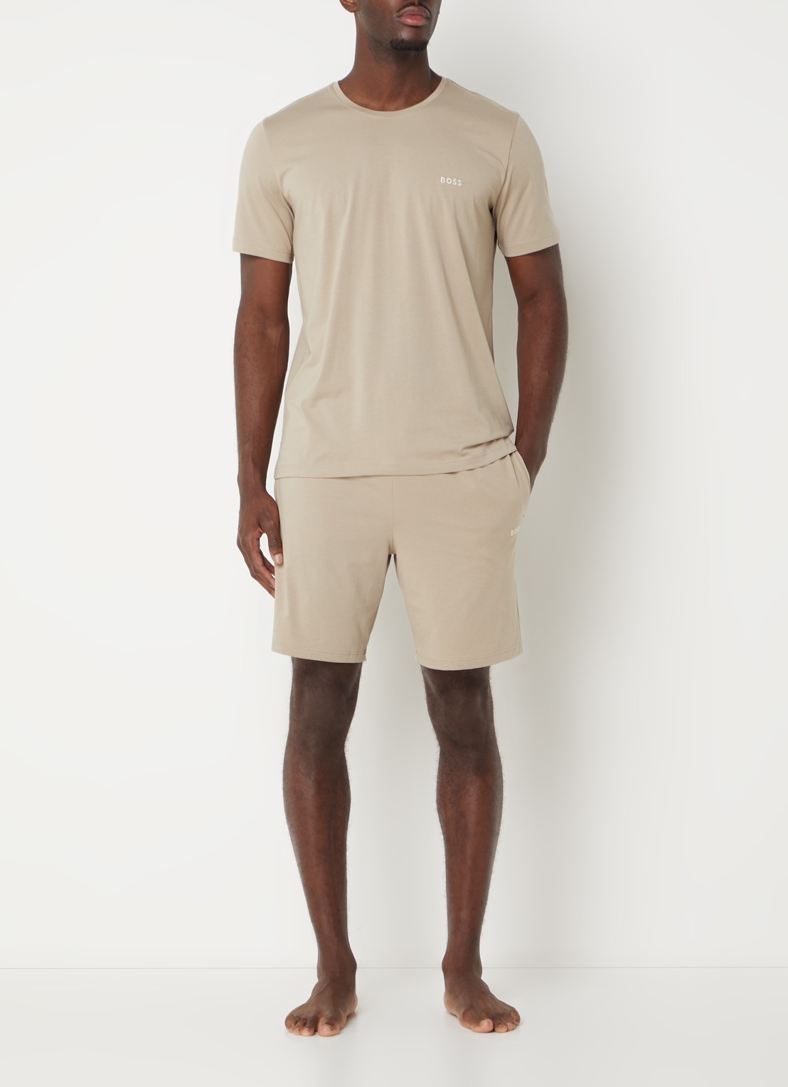 BOSS Mix&Match loose fit korte broek van sweatstof met steekzakken - voorkant 2 dark beige-255 / beige