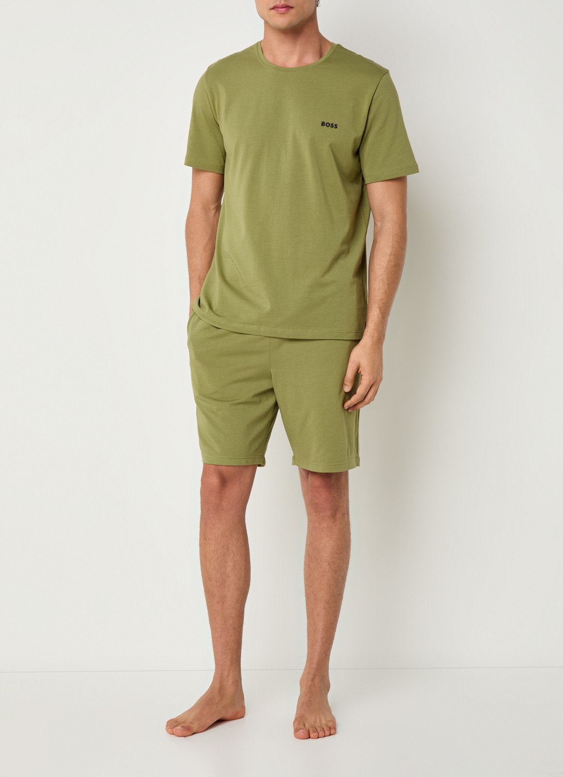 BOSS Mix&Match loose fit korte broek van sweatstof met steekzakken - voorkant 3 medium green-311 / groen