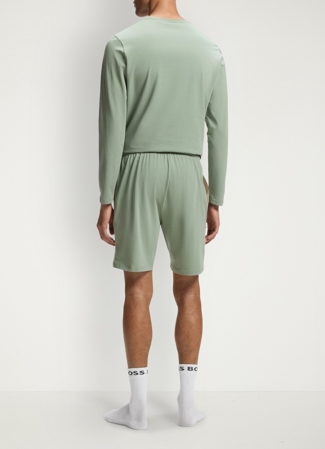 BOSS Mix&Match loose fit korte broek van sweatstof met steekzakken - achterkant light/pastel green-330 / groen