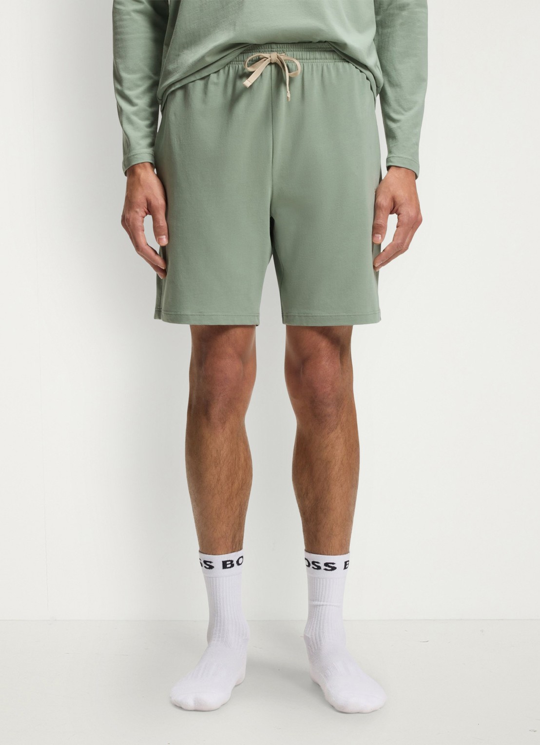 BOSS Mix&Match loose fit korte broek van sweatstof met steekzakken - detail 2 light/pastel green-330 / groen