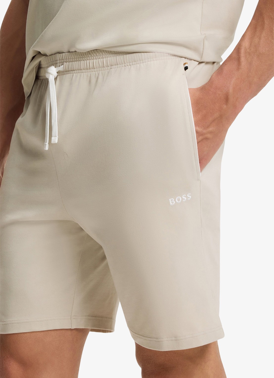 BOSS Mix&Match loose fit korte broek van sweatstof met steekzakken - detail 5 open grey-075 / grijs