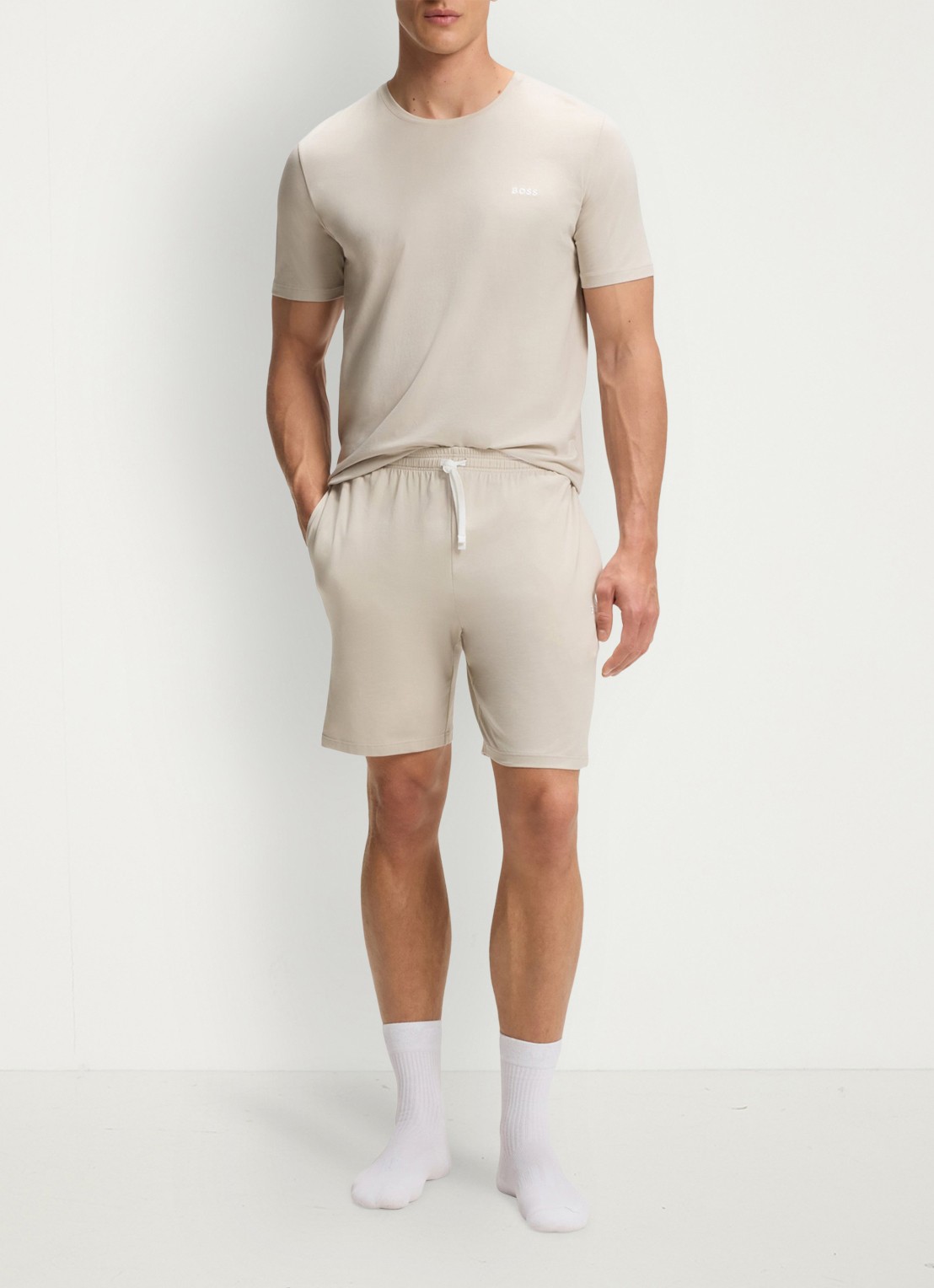 BOSS Mix&Match loose fit korte broek van sweatstof met steekzakken - voorkant 3 open grey-075 / grijs