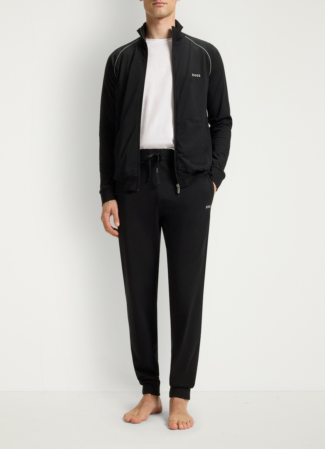 BOSS Mix&Match loungebroek met logoborduring - voorkant 2 zwart