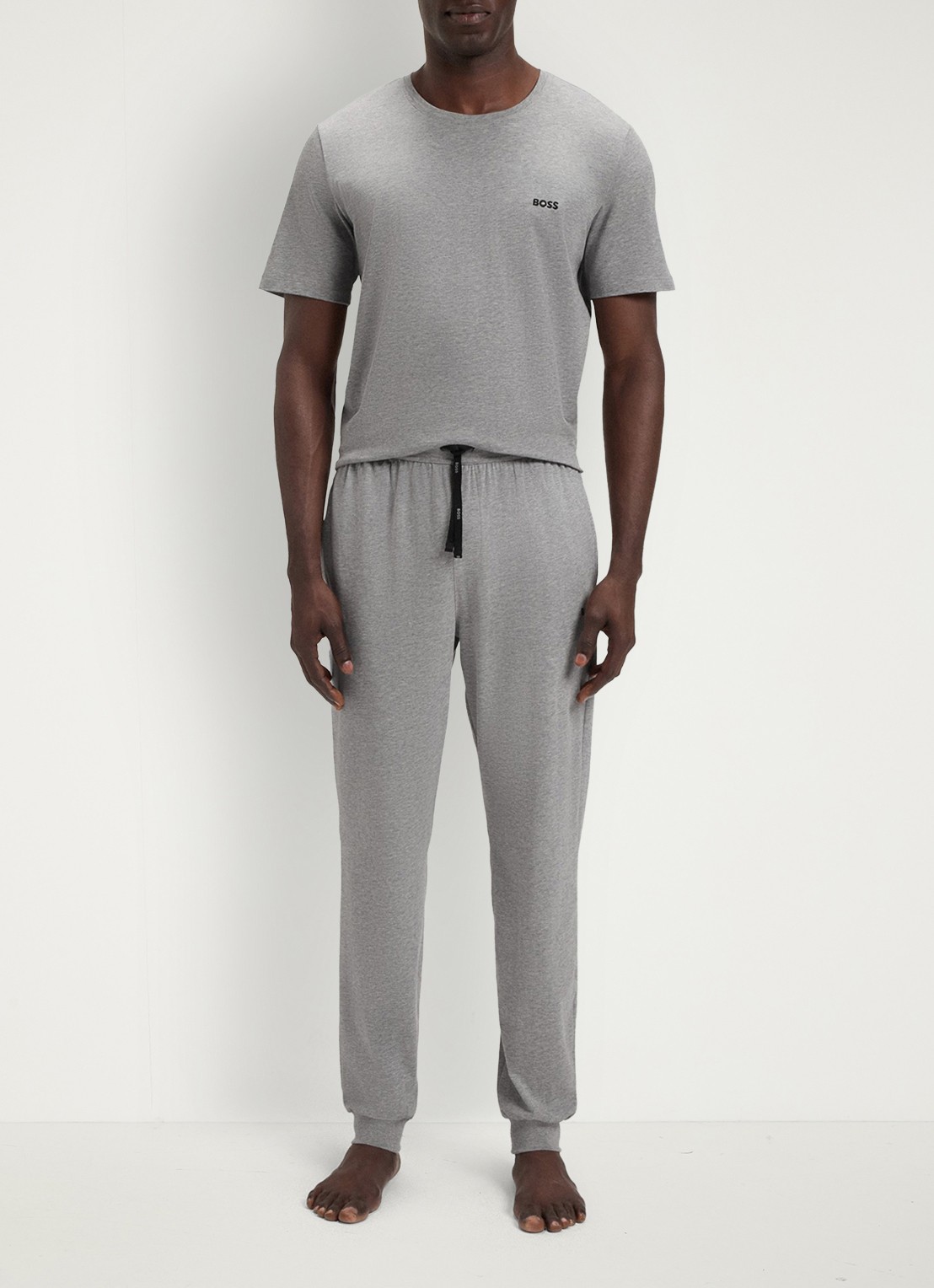 BOSS Mix&Match loungebroek met logoborduring - voorkant 5 middengrijs