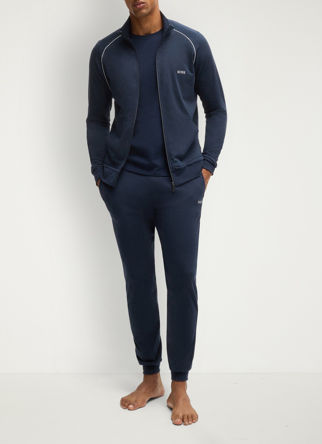 BOSS Mix&Match loungebroek met logoborduring - voorkant 2 donkerblauw