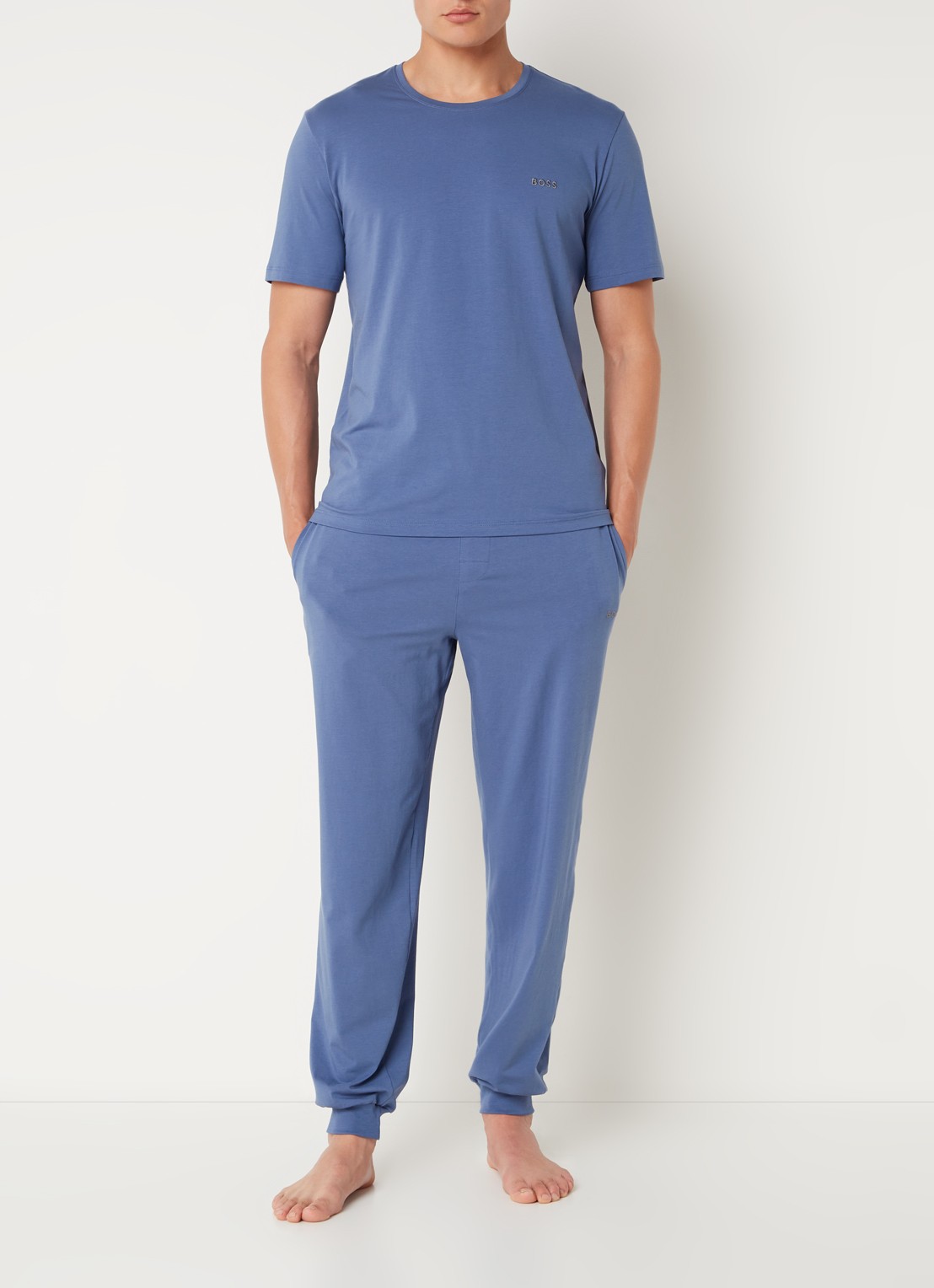 BOSS Mix&Match pyjamabroek met logoborduring en steekzakken - voorkant 5 blauw