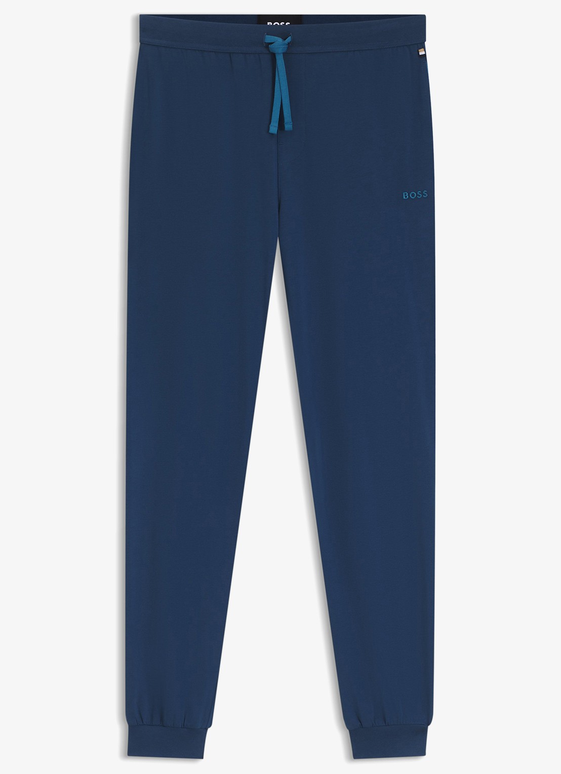 BOSS Mix&Match pyjamabroek met logoborduring en steekzakken - voorkant petrol