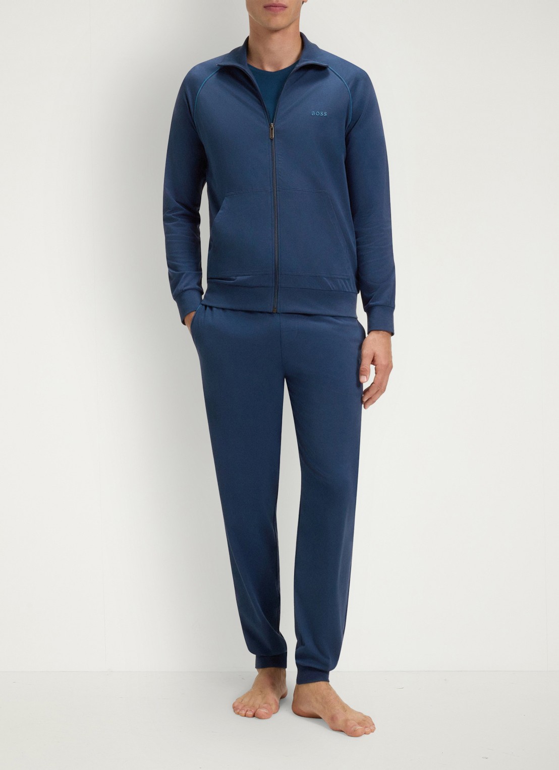 BOSS Mix&Match pyjamabroek met logoborduring en steekzakken - voorkant 2 petrol