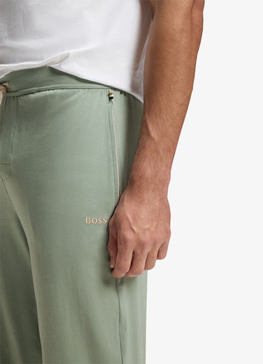 BOSS Mix&Match pyjamabroek met logoborduring en steekzakken - detail 2 lichtgroen