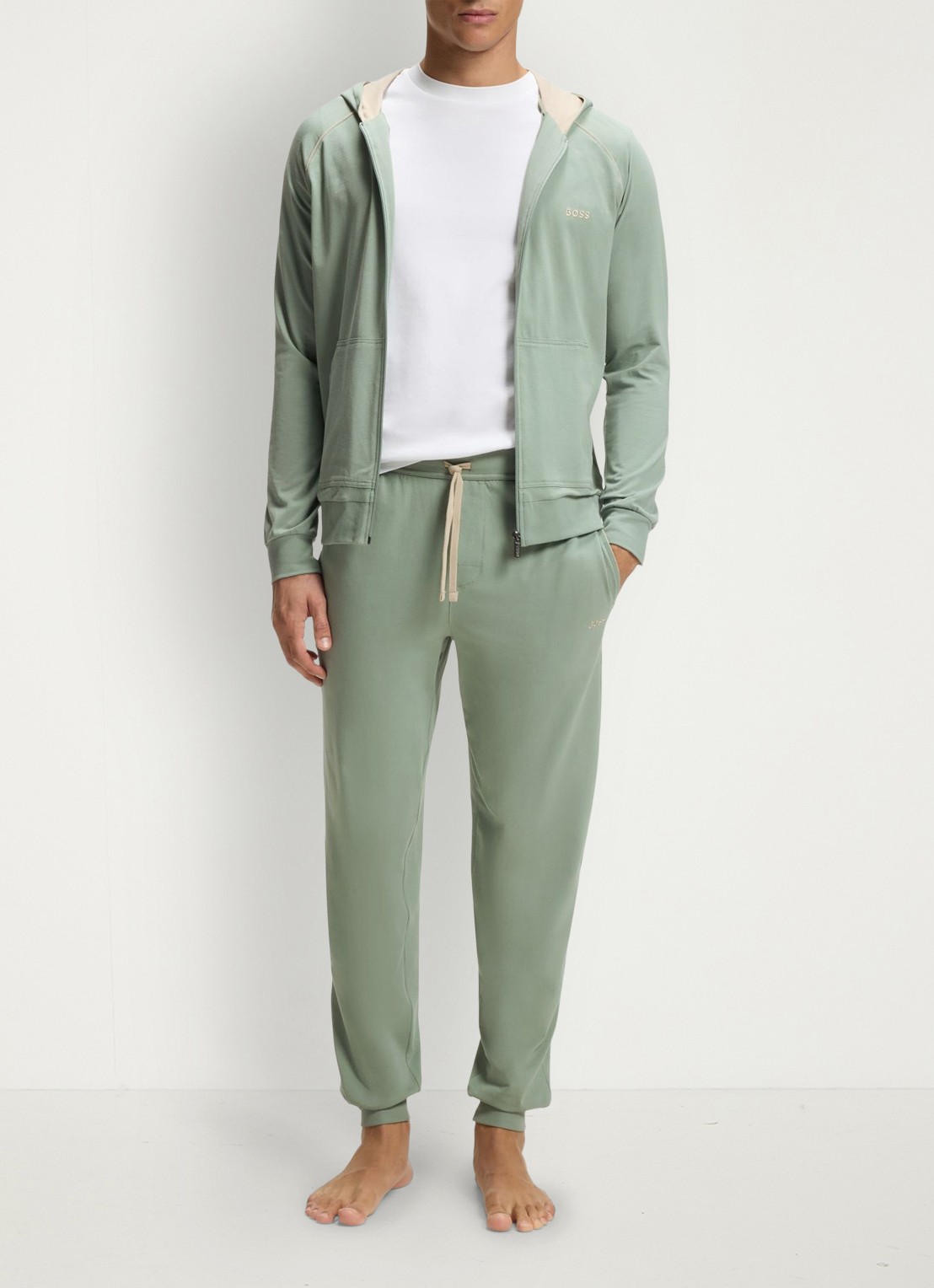 BOSS Mix&Match pyjamabroek met logoborduring en steekzakken - voorkant 4 lichtgroen