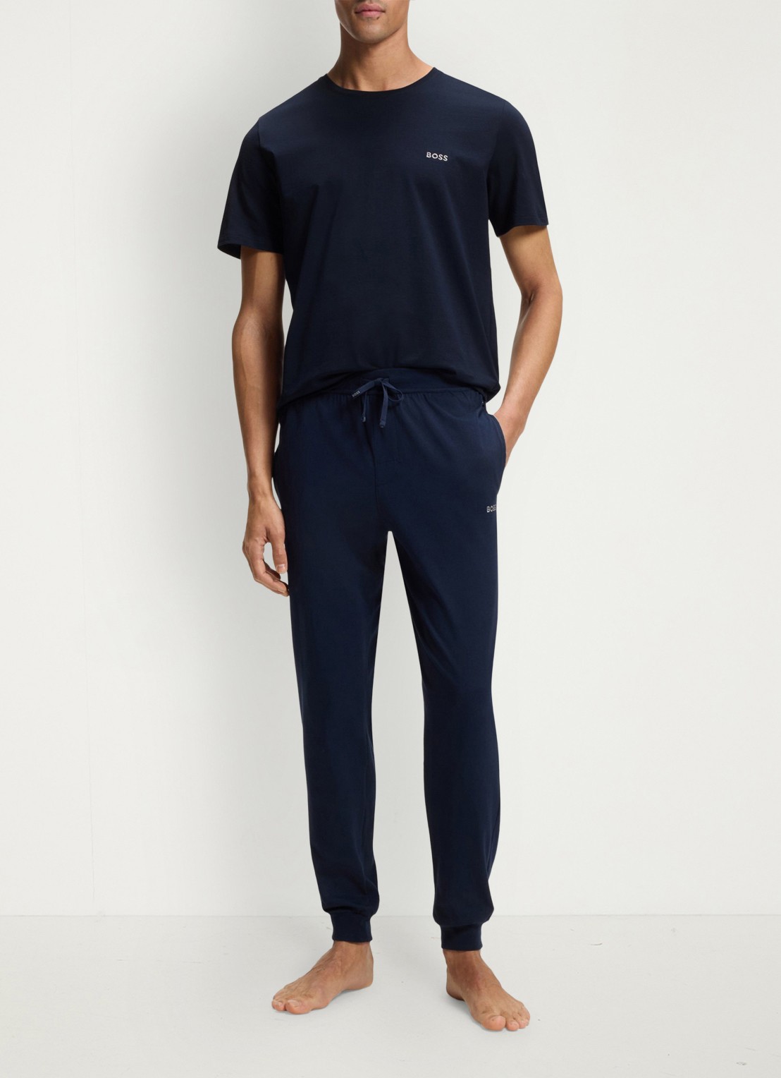 BOSS Mix&Match pyjamatop met logoborduring - voorkant 6 donkerblauw