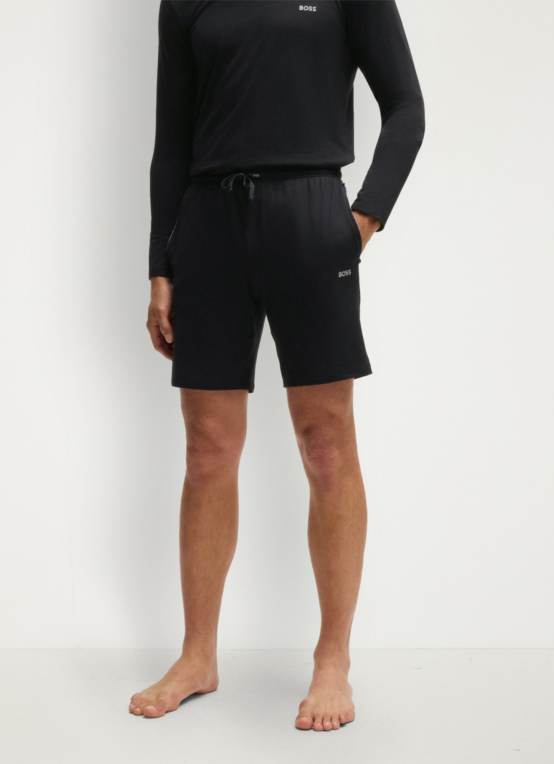 BOSS Mix&Match straight fit korte loungebroek met logo - detail 2 zwart