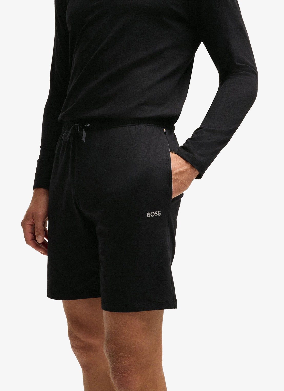 BOSS Mix&Match straight fit korte loungebroek met logo - detail 3 zwart