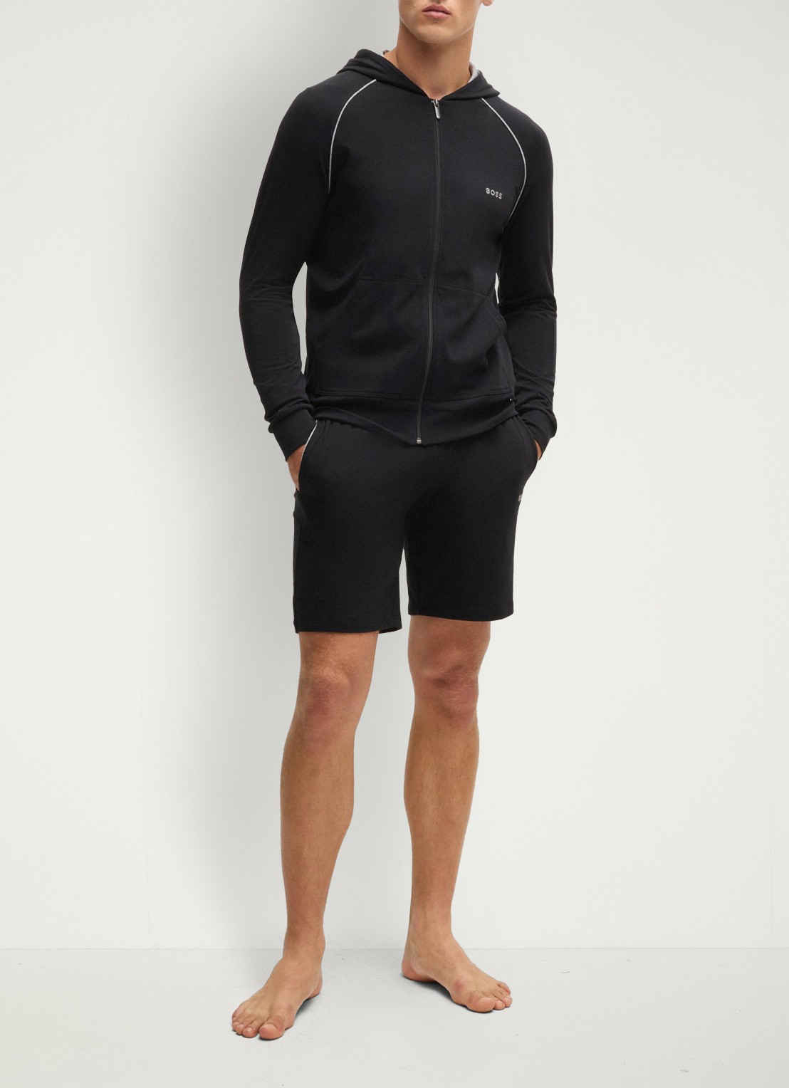 BOSS Mix&Match straight fit korte loungebroek met logo - voorkant 5 zwart