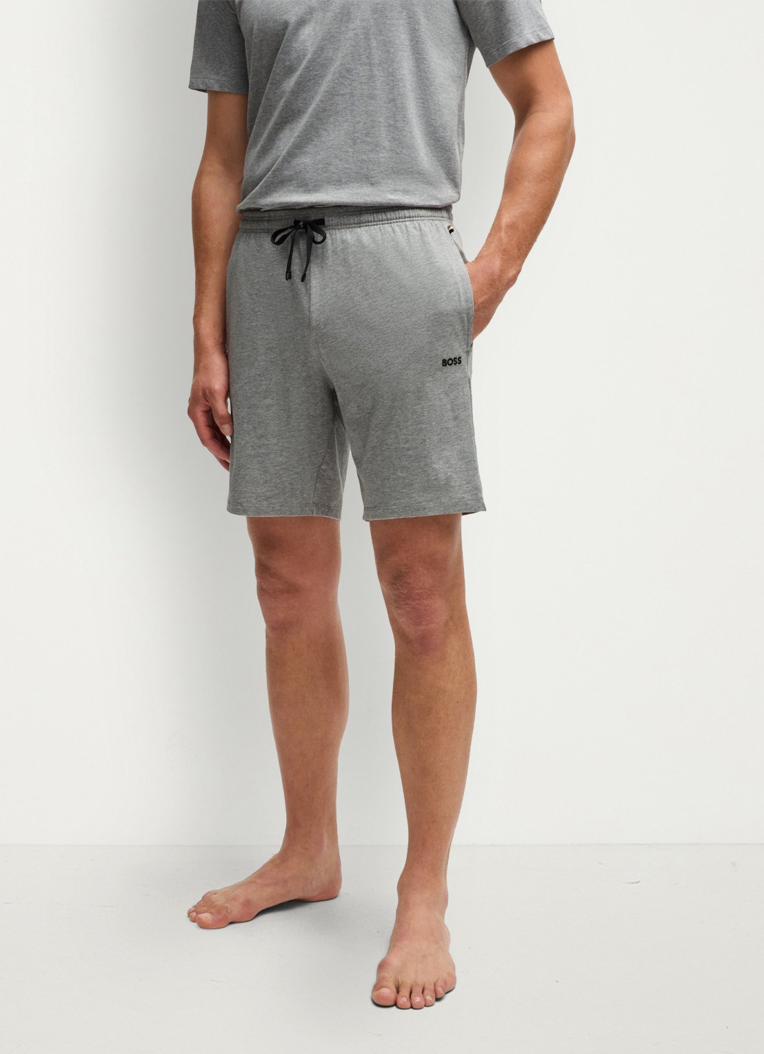 BOSS Mix&Match straight fit korte loungebroek met logo - detail 4 grijsmele