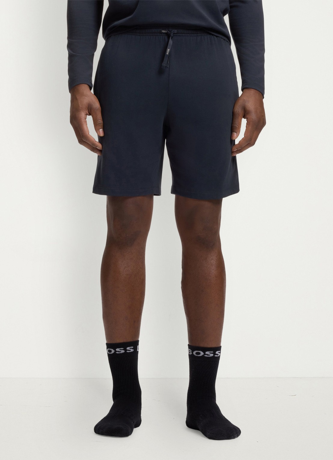 BOSS Mix&Match straight fit korte loungebroek met logo - detail 2 donkerblauw