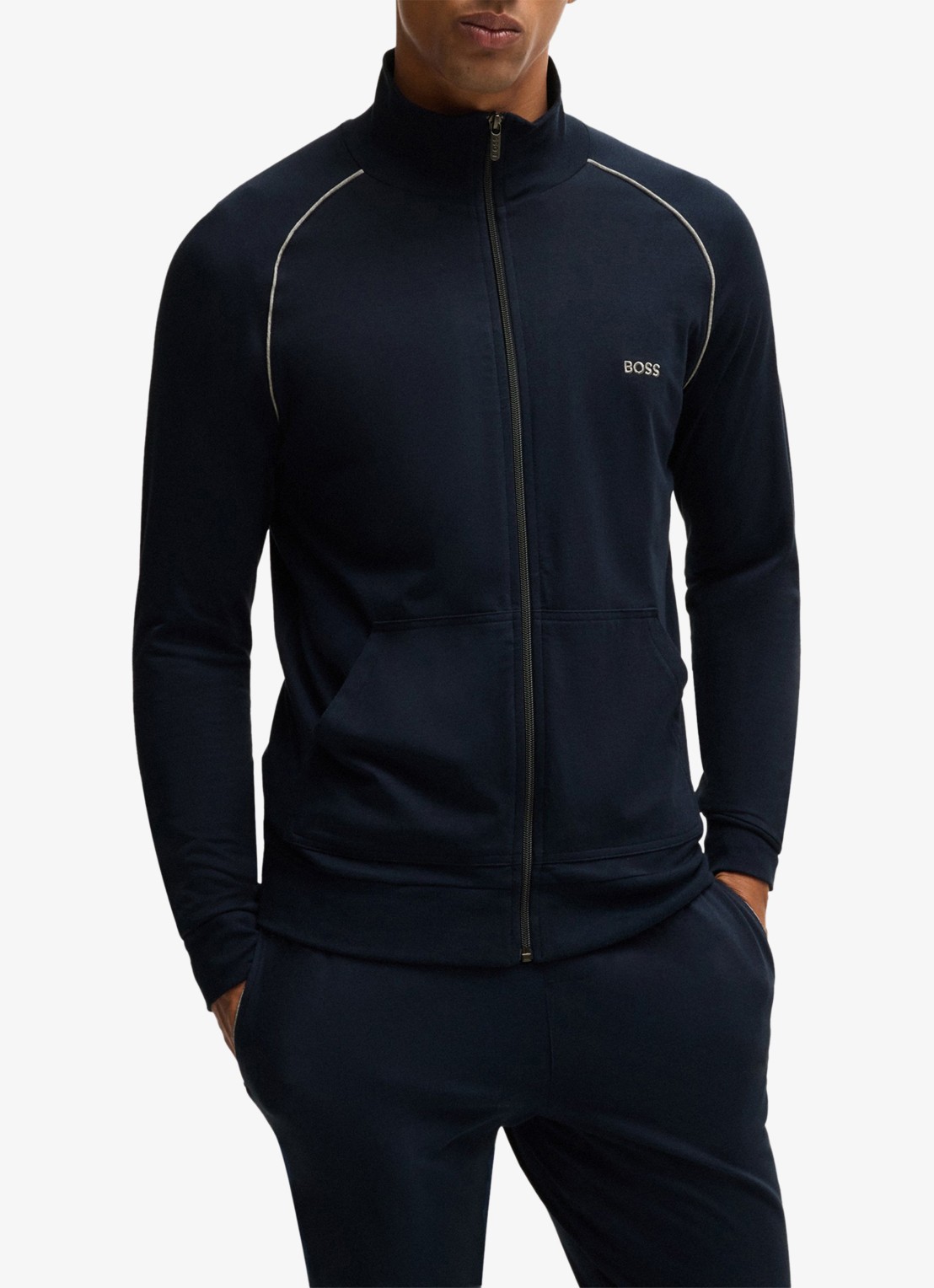 BOSS Mix&Match sweatvest met logoborduring en steekzakken - detail indigo