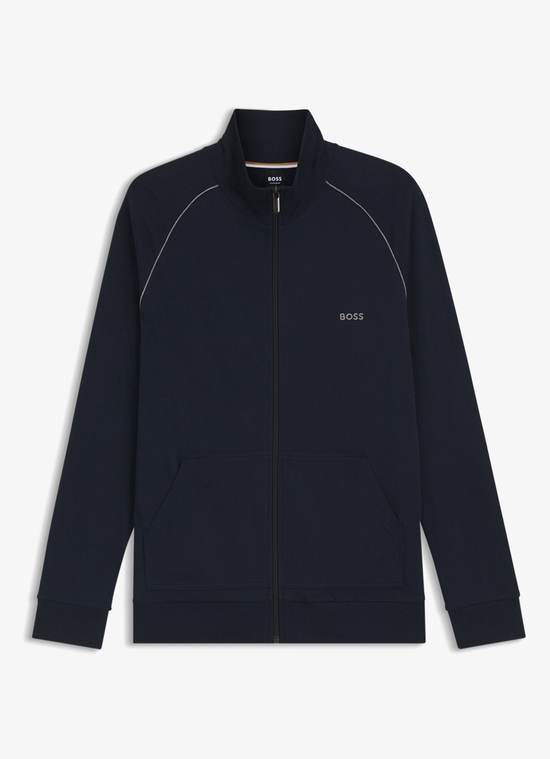 BOSS Mix&Match sweatvest met logoborduring en steekzakken - voorkant 3 indigo