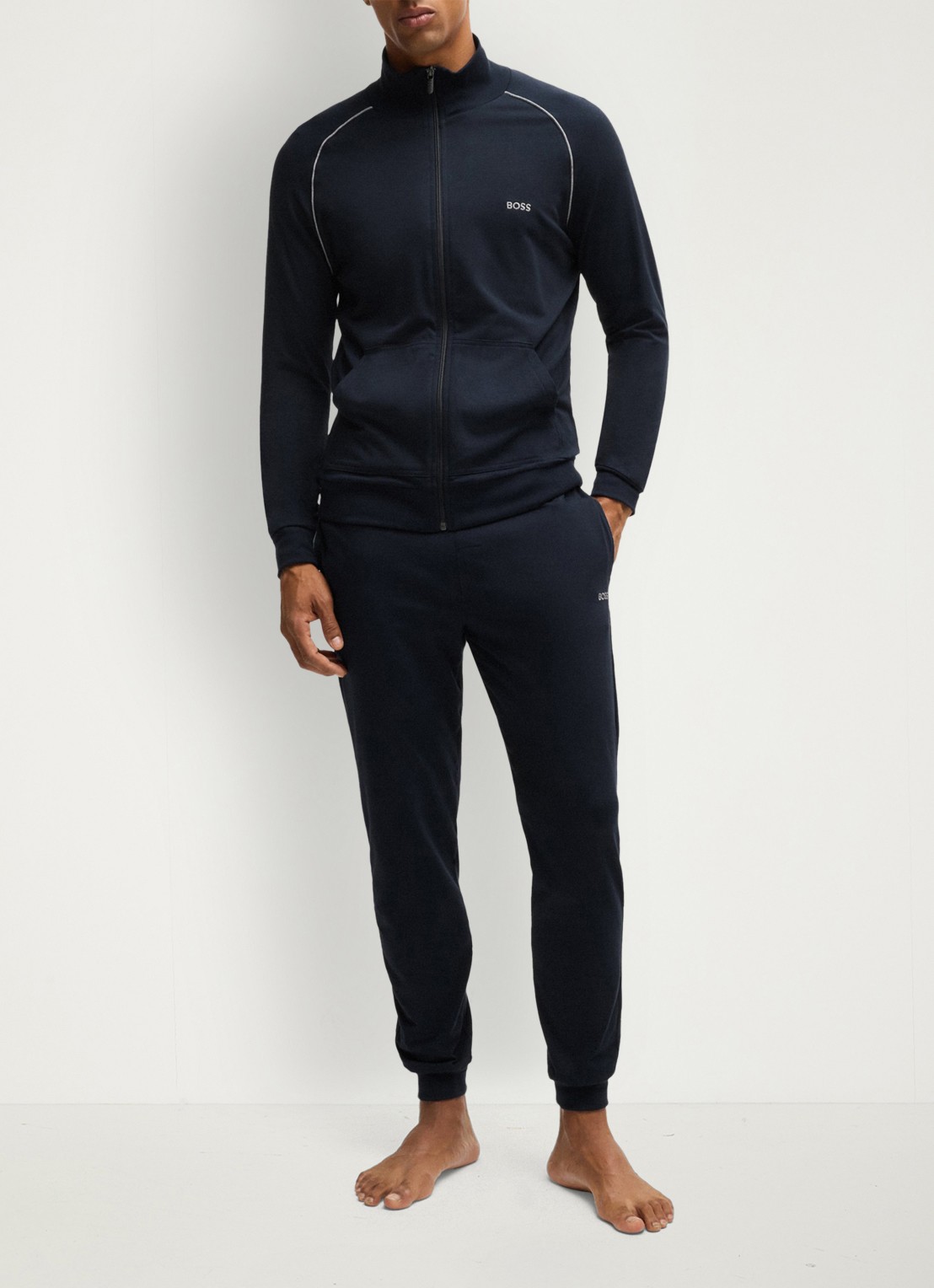 BOSS Mix&Match sweatvest met logoborduring en steekzakken - voorkant 4 indigo