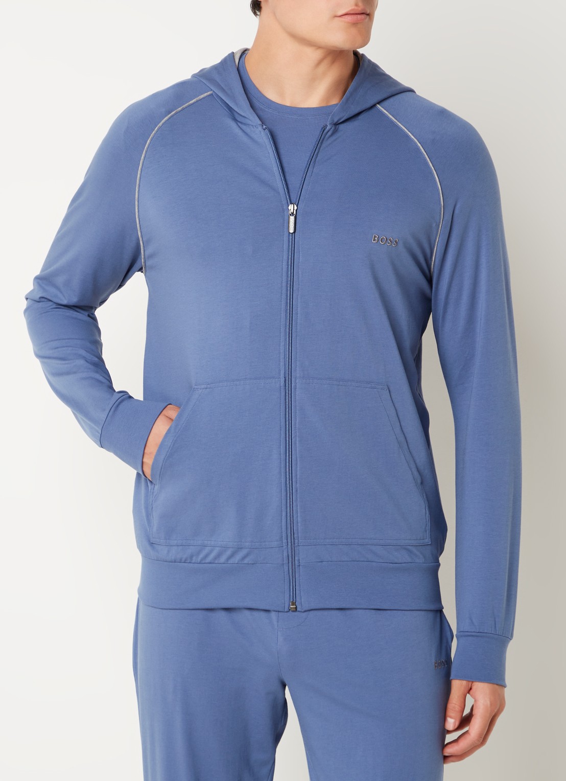 BOSS Mix&Match sweatvest met logoborduring en steekzakken - detail open blue-478 / blauw