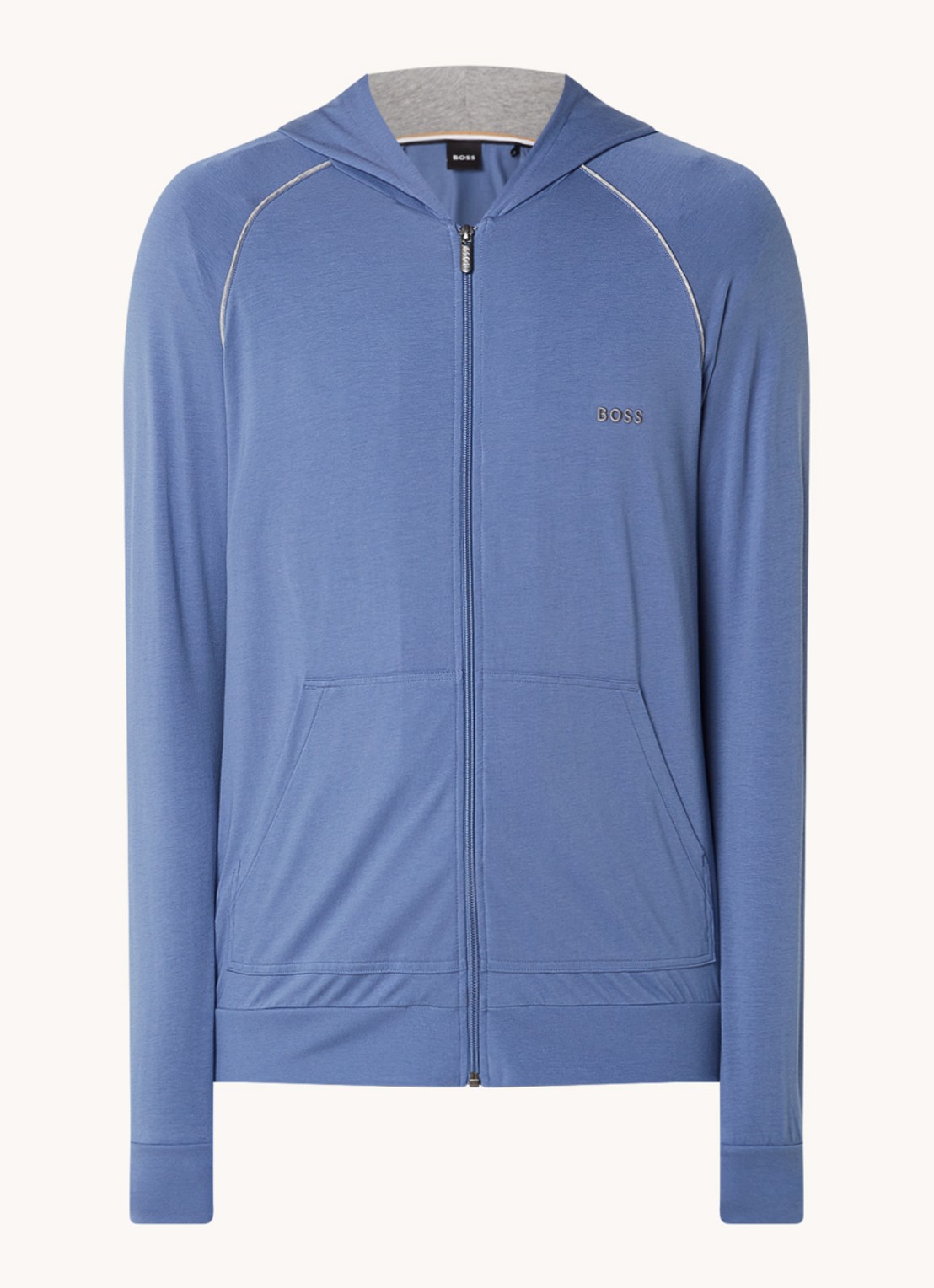 BOSS Mix&Match sweatvest met logoborduring en steekzakken - voorkant 3 open blue-478 / blauw