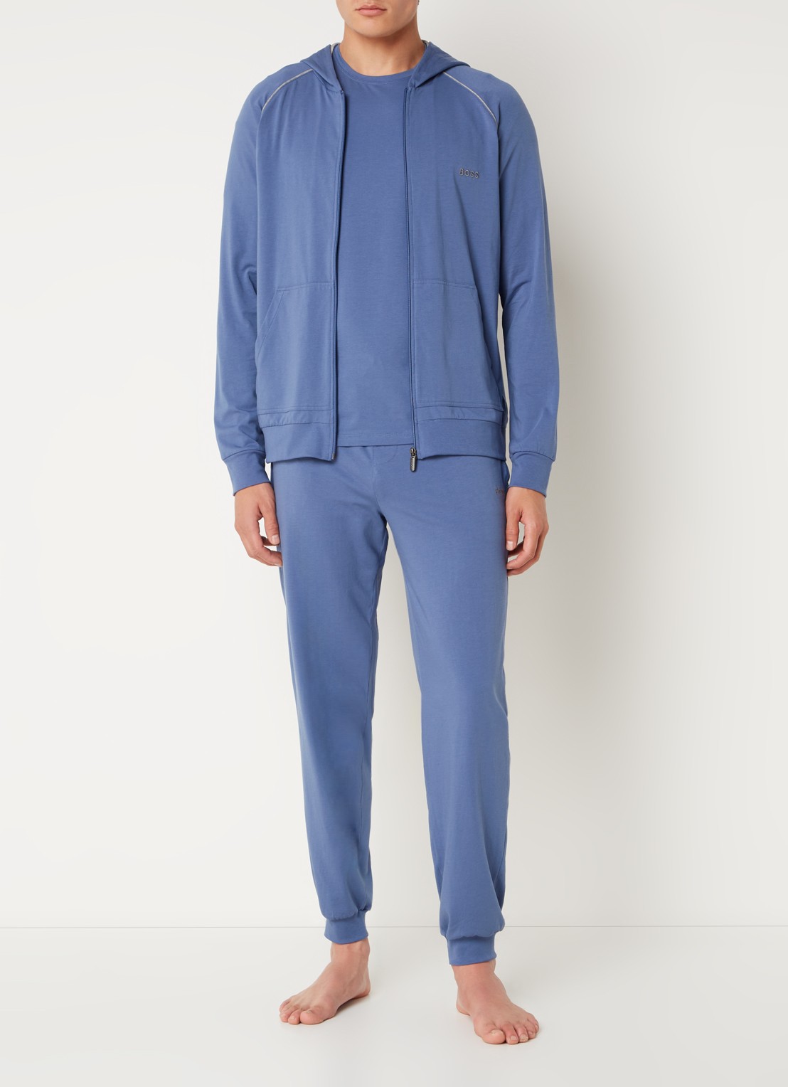 BOSS Mix&Match sweatvest met logoborduring en steekzakken - voorkant 4 open blue-478 / blauw