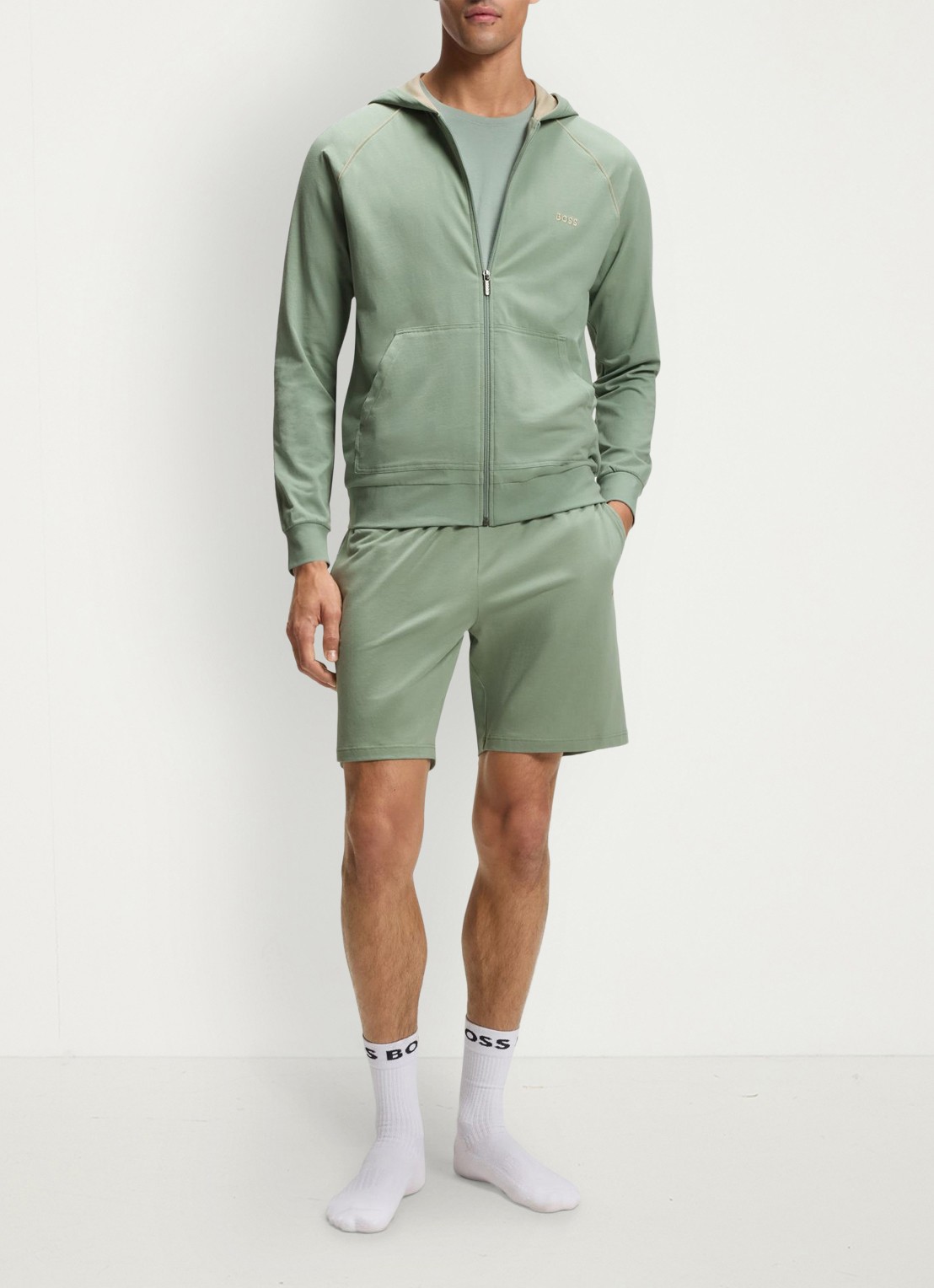 BOSS Mix&Match sweatvest met logoborduring en steekzakken - voorkant 3 light /pastel green-330 / groen