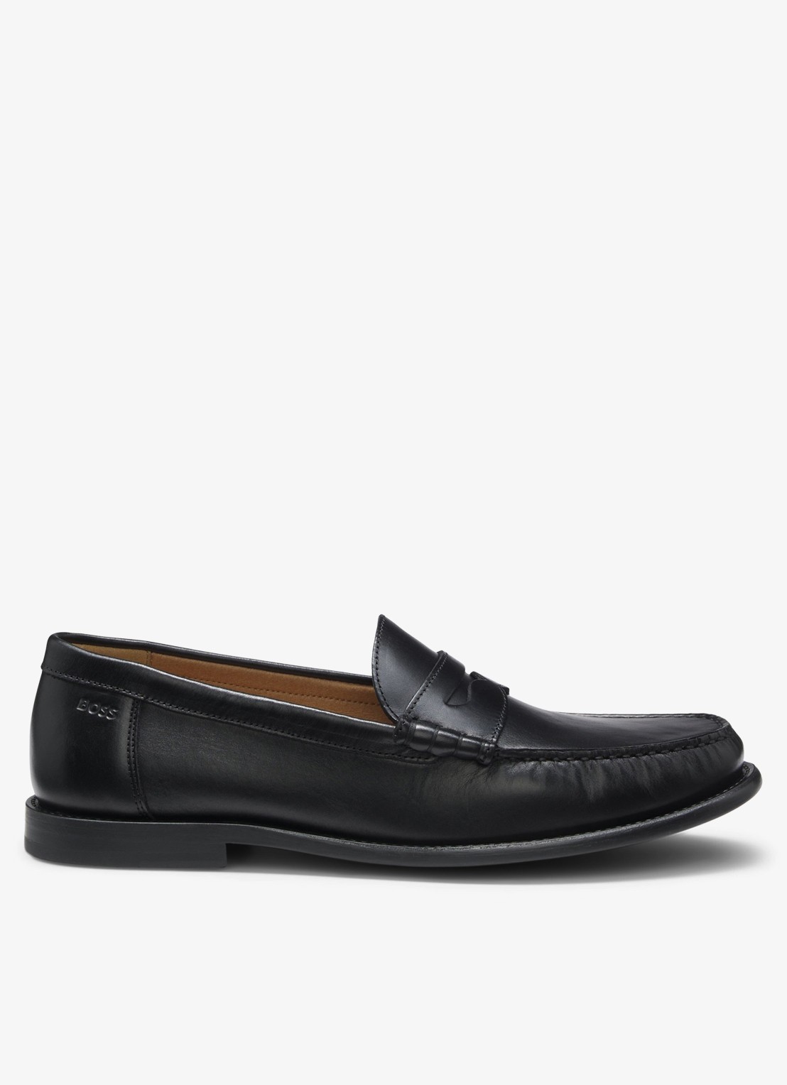 BOSS Mocassin van leer - voorkant zwart