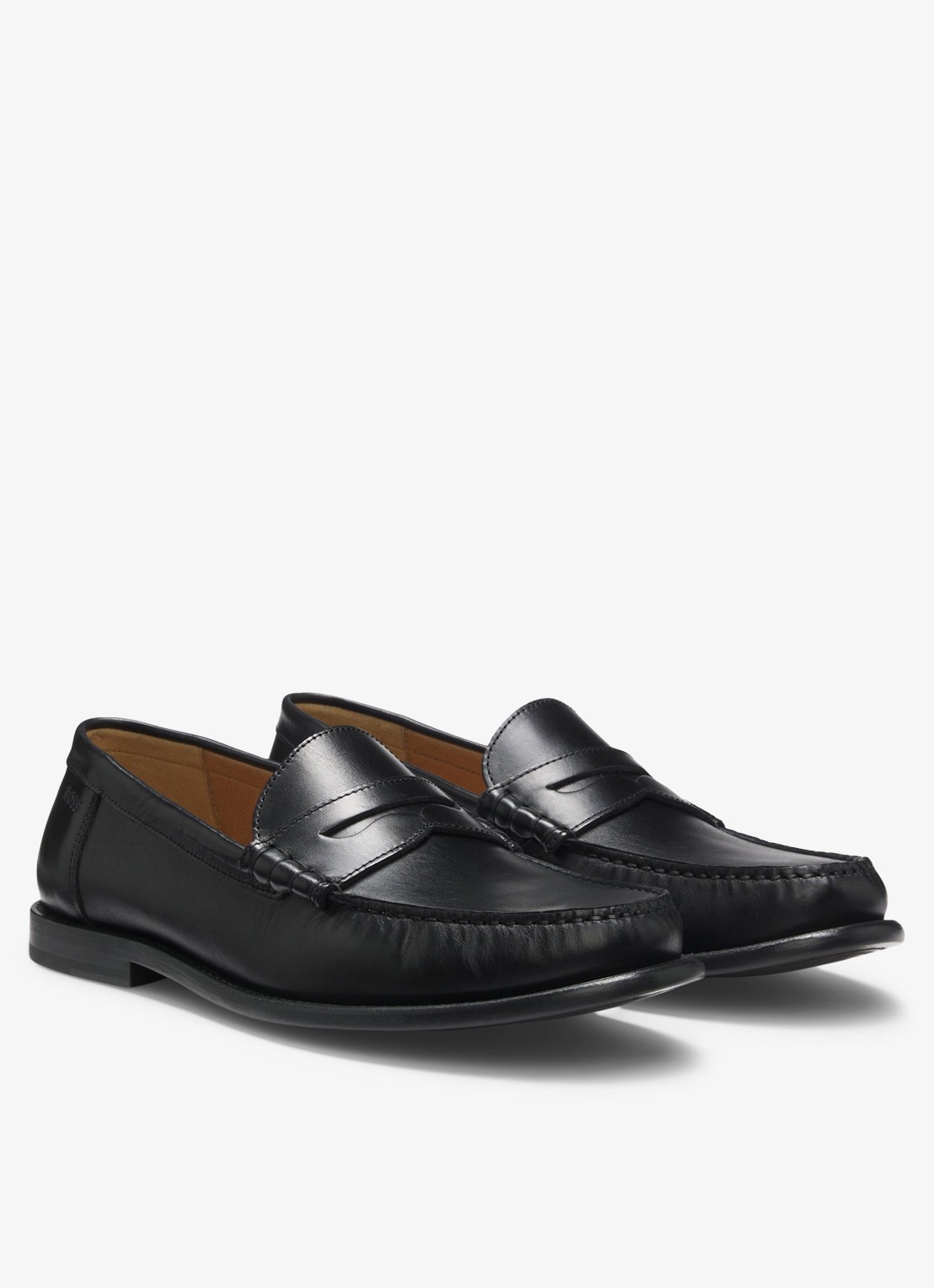 BOSS Mocassin van leer - voorkant 2 zwart