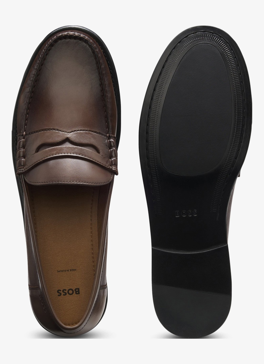 BOSS Mocassin van leer - detail donkerbruin