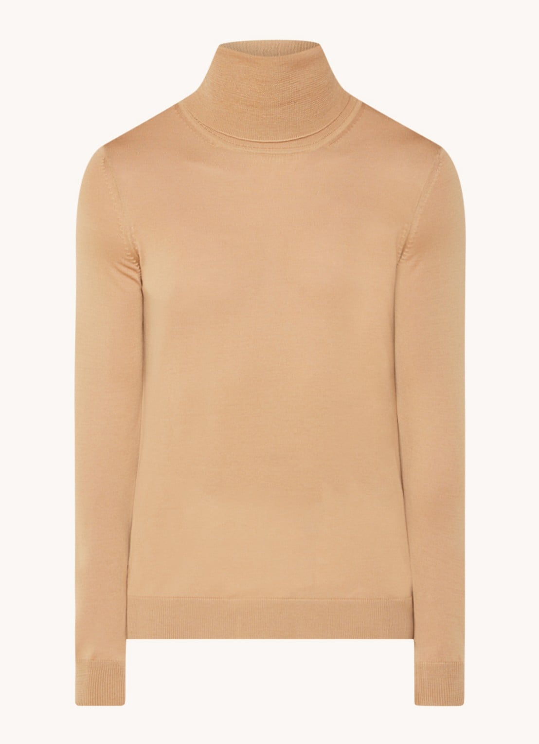BOSS Musso-P fijngebreide coltrui van scheerwol  - voorkant beige