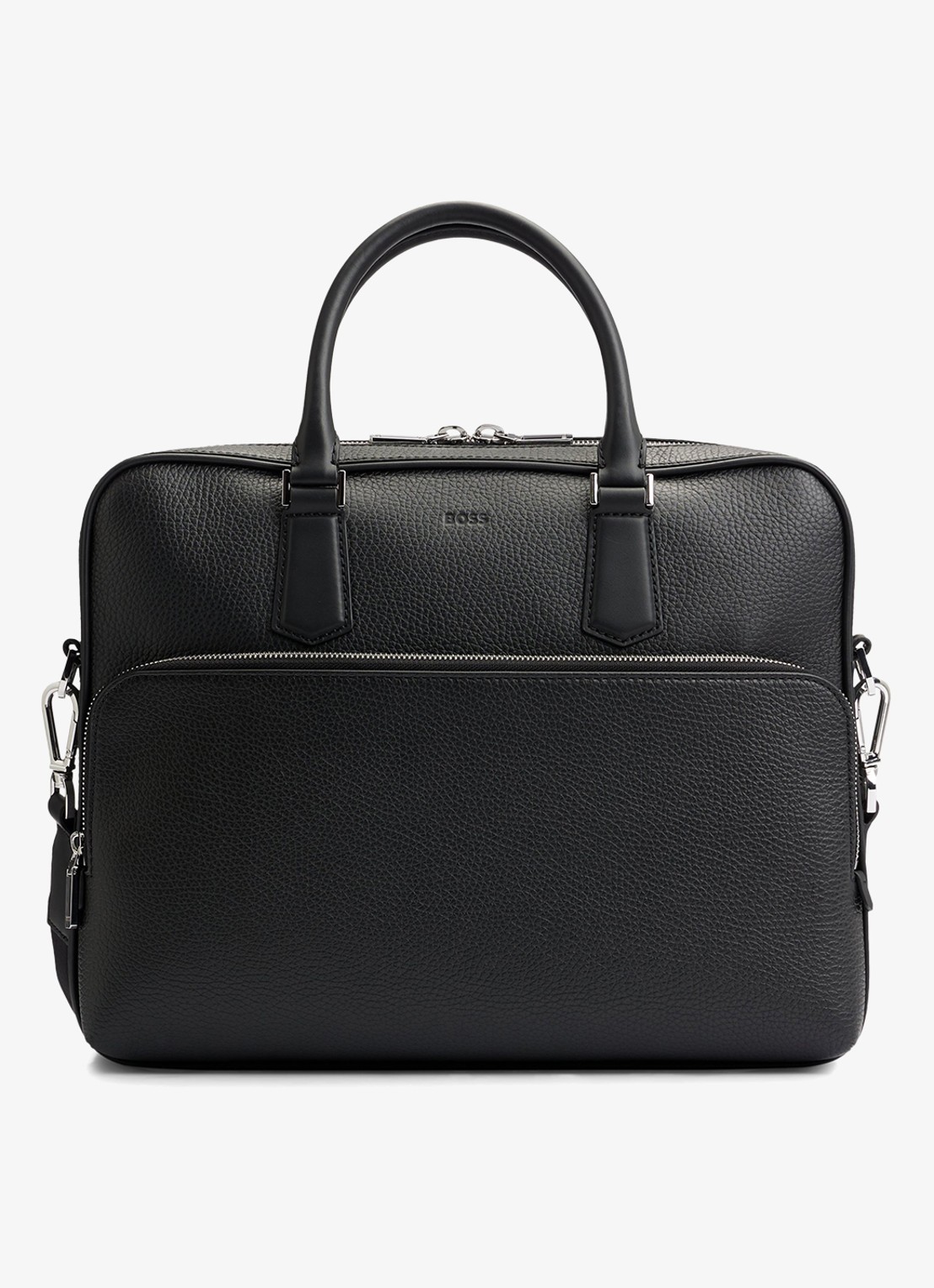 BOSS New Crosstown businesstas van leer met 15 inch laptopvak - voorkant zwart