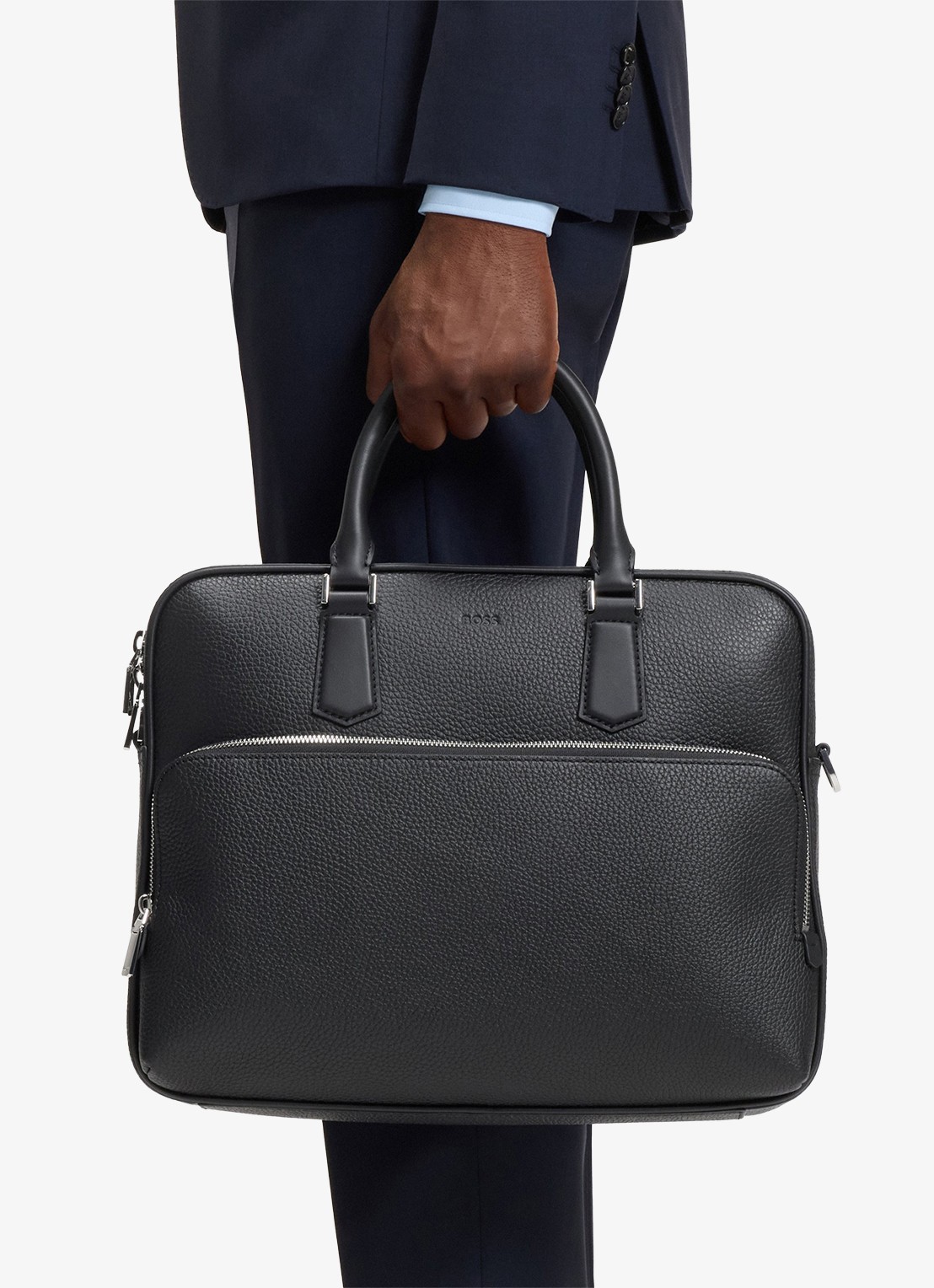 BOSS New Crosstown businesstas van leer met 15 inch laptopvak - voorkant 2 zwart