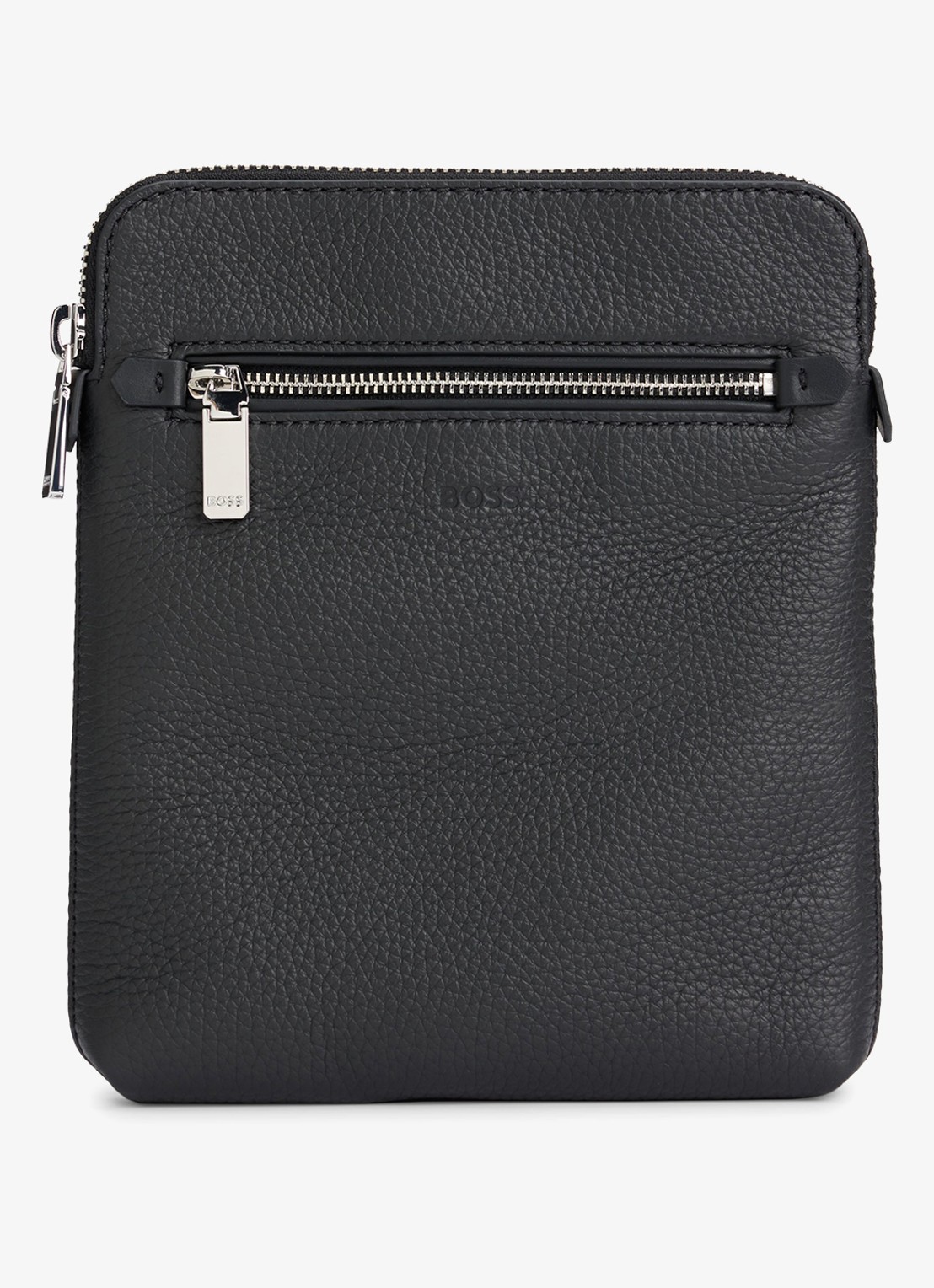 BOSS New Crosstown crossbodytas van leer - voorkant 5 zwart