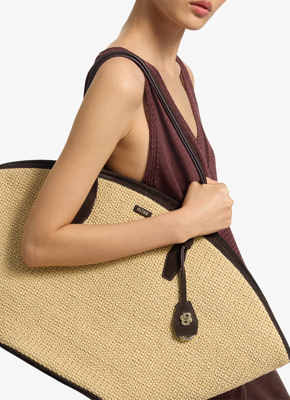 BOSS Numah Maxi strandtas met gevlochten detail - detail 3 open white-116 / wit