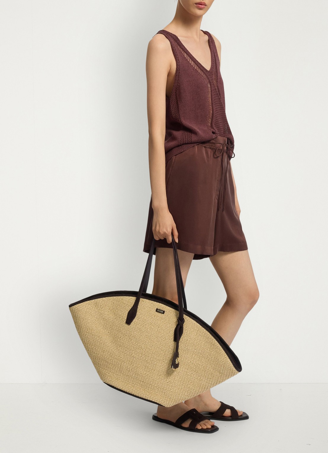BOSS Numah Maxi strandtas met gevlochten detail - voorkant 2 open white-116 / wit