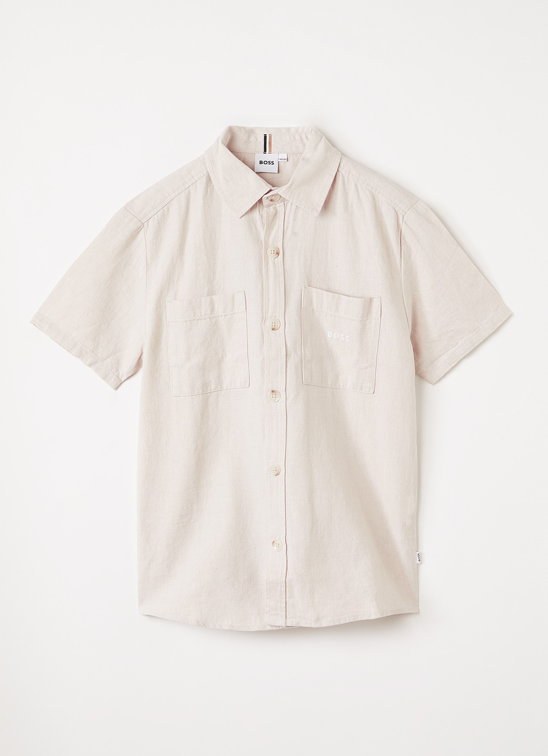 BOSS Overhemd in linnenblend - voorkant beige