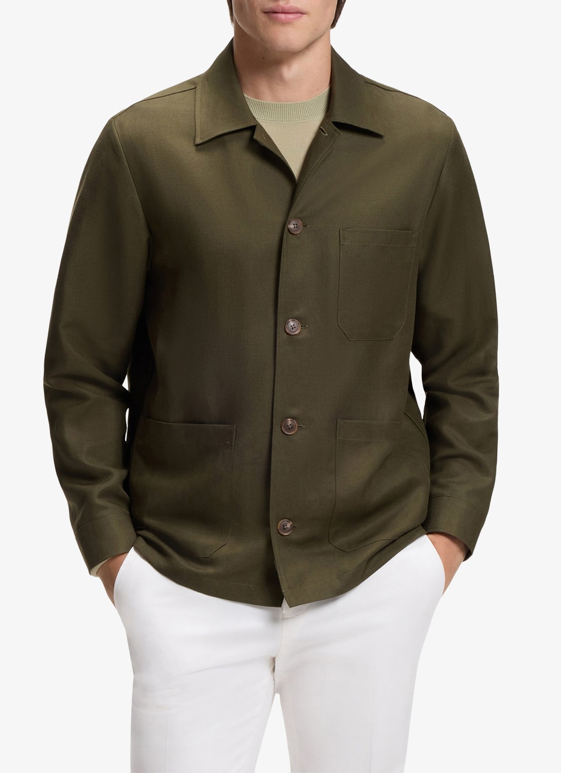 BOSS Overshirt met borstzak - detail khaki