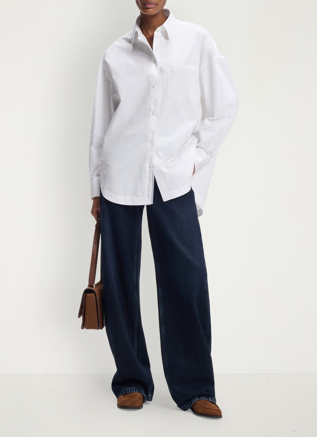 BOSS Oversized blouse met kraag - voorkant 2 wit